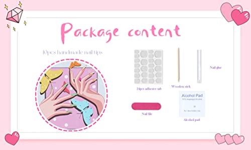 Glossy Shimmery Handmade Press On Nails,French Tip 3D Medium Coffin Fake Nails,Shiny Stylish Gel Reusable Luxury False Nails,Cat Eye Hand-Printed Cute Nails With Designs,10Pcs,Glue And Adhesive Tab (M) #TOP6