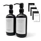 Seifenspender schwarz matt 2er Set aus Glas 500ml mit Metallpumpe inklusive Wasser-und Kratzfester Sticker Spülmittelspender Küche Shampoo Pumpspender