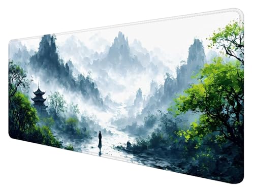 Tapis de Souris Montagne, Tapis de Souris 1000x500mm, Grand Tapis de Souris Gamer avec Surface en Caoutchouc Antidérapant, Tapis de Souris XXL Gaming Paysage Améliore la Précision et la Vitesse, E-9