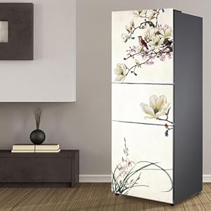 Fridge Wraps Kitchen Fridge Stickers Cover Full Doors, Fridge Sticker Full Covering Door Fridge Covers Skins Wall Stickers for Kitchen Decal, Chinese Painting Flower and Bird