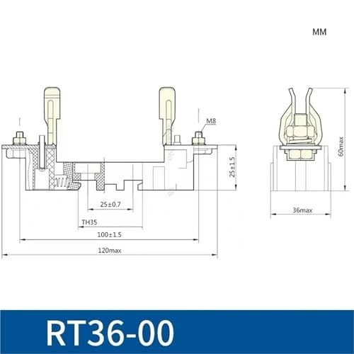 Fusible RT36-00 NT00 de cerámica industrial con base RT36-1 NT1 6