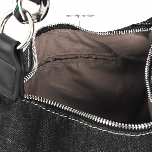 Image of Ecoright Denim Shoulder Bag for Women, Hand Bags for Women Stylish, Hobo Handbag, Women Handbags with Zipper Pocket
