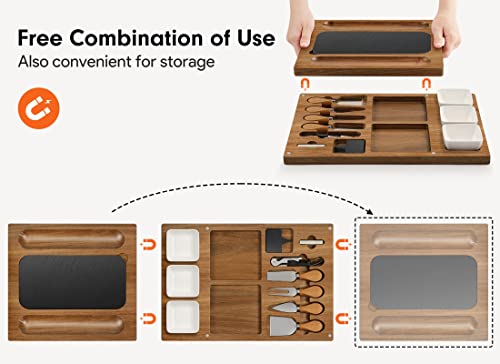 Easoger Acacia Cheese Board And Knife Set - 28" × 11" Extra Large Charcuterie Board Set, Magnetic 3 In 1 Cheese Tray Platter With Rich Accessories, Gift For House Warming, Anniversary, Christmas #TOP3