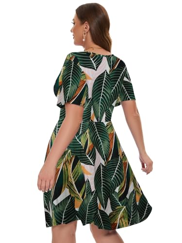 Image of LARACE Women's Plus Size Summer Dress Short Sleeve Casual Pleated Swing Midi Dresses with Pockets