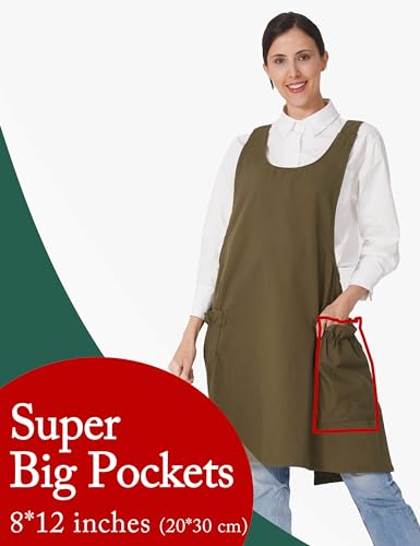 Image of Cozy Adjustable Cross Back Aprons for Women with Pockets Cotton Linen Cooking Kitchen Baking