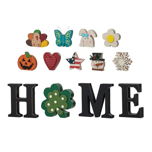 Glitzhome Interchangeable Home Table Signs with 13 Pcs Seasonal Icons,