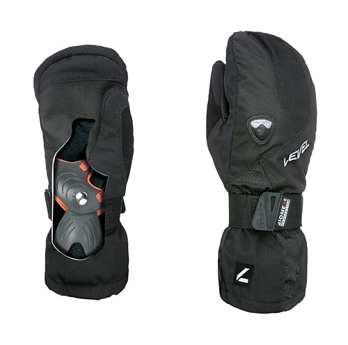Level Fly Junior Youth Snowboard Mittens with Wrist Guards, BioMex, Kevlar Palms, Fleece Removable Liner (Black, Junior Medium (5.5in))