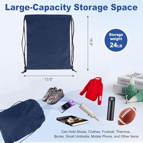 Image of 5-Pack Waterproof Drawstring Backpacks, Soccer-Texture Oxford Fabric, 16.9 inch x 13.8 inch, Lightweight 0.20 lb Each, No Eyelets, Gym & Marathon Gear Sacks(Navy Blue)