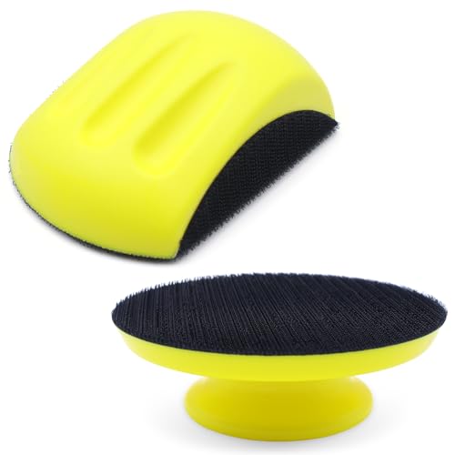 WYFXY® - 2 lijadoras de mano, bloque de lijado de 5 pulgadas, con gancho y bucle, bloque de lijado manual en forma de ratón y redondo para pulir, manualidades, carpintería, coche