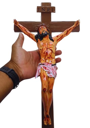 Crucifixo De Parede Super Realista Rico em Detalhes Cristo Chagado Artesanal 50 cm