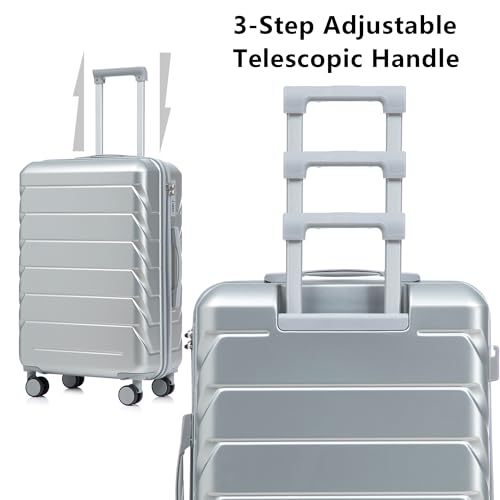 Image of Hardshell Luggage, Lightweight Suitcase with Spinner Wheels, Silver