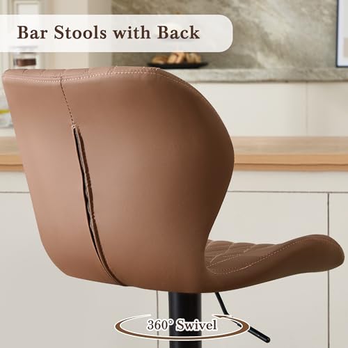 Image of Bar Stools Set of 6, Modern Swivel Counter Height Barstools for Kitchen Island Chairs, Adjustable Faux Leather Bar Stools with Back for Kitchen Counter Bar, Rust