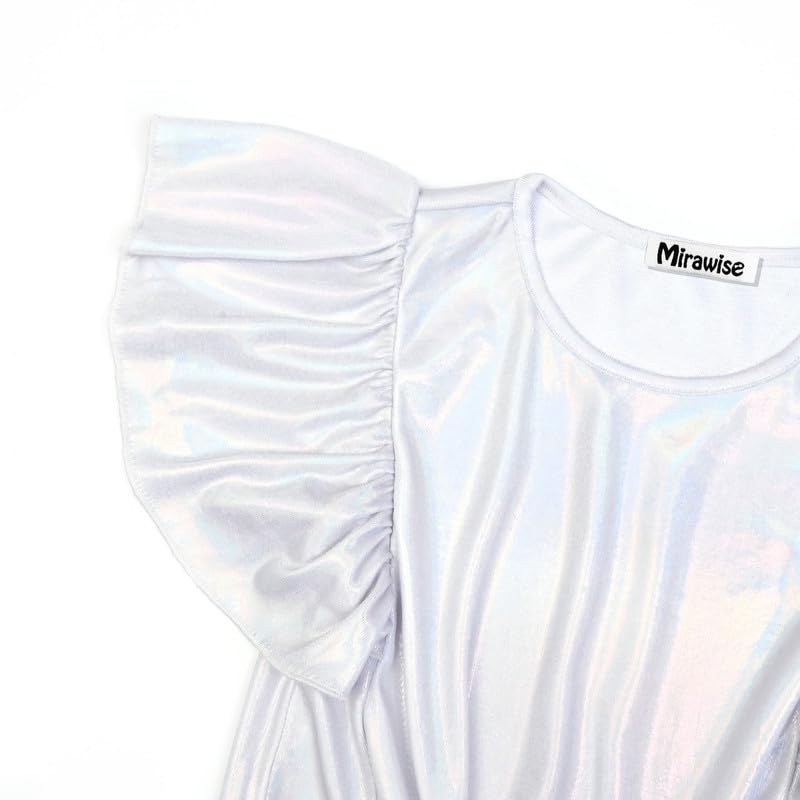 Image of Mirawise Girls Shirts Metallic Tops Clothes Tshirt Ruffle Short Sleeve Tee Size 6-14