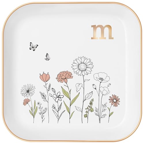 Gifts for Women – Initial Ring Dish with Floral...