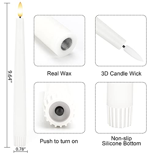 Image of Flameless Taper Candles with 3D Wick, 9.6 inch Real Wax LED Candles with Remote and Timer, 3 Pack Flickering Candlesticks Battery Operated, Classic Tall Taper Candles for Home, Wedding, Party, White