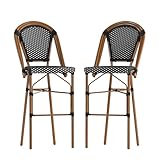 Flash Furniture Bordeaux Commercial Grade Bistro Bar Height Stool, Stackable Indoor/Outdoor Dining Stool, 30' High, Black/White and Natural Finish