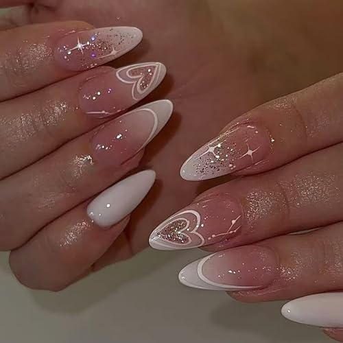24 Pcs Valentine’s Day Press on Nails Almond False Nails