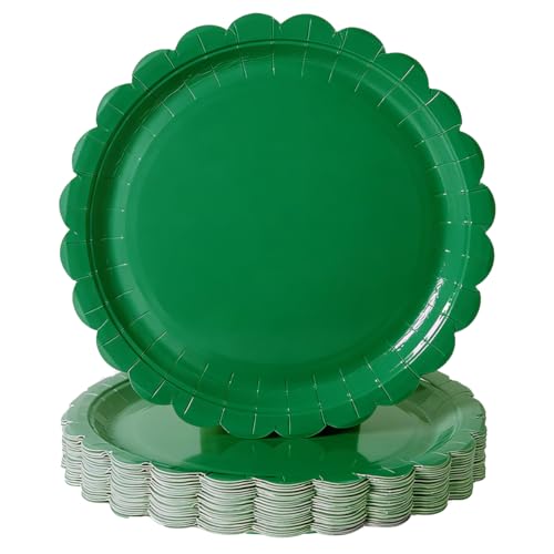 BEFORYOU 50PCS Disposable Paper Plates, Scalloped Green Party Plates, 9IN