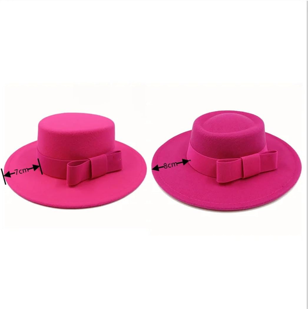 Women's Bow Tie Fedora Hat Jazz Style Round Bumpy Flat Top with Elastic Band Fashion
