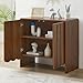 ORRD Sideboard Buffet Cabinet Set of 2, Accent Storage Cabinets with 2 Doors, Farmhouse Wood Cabinet with Adjustable Shelves and Wave Panel for Living Room, Dining Room, Entry - Walnut