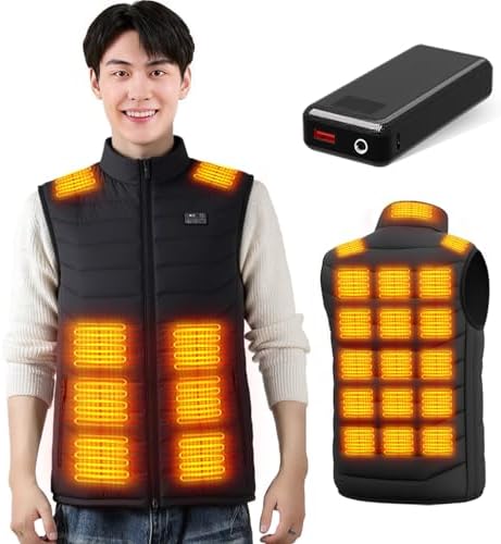（12:00時点） [roasicee] 電熱ベスト ヒーターベスト 【40000mAhバッテリー付き&前後26枚ヒーター内蔵】 日本製ヒーター ヒートベスト USB/DC給電可 3段階調温 速暖 洗濯可 インナー メンズ レディース