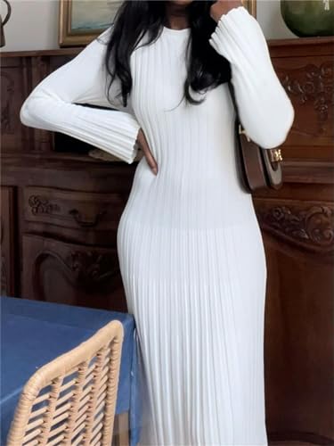 Robe Longue côtelée en Tricot pour Femmes, Manches Longues, col Rond, Robe Crayon enveloppée, décontractée, élégante-DS – vue 6