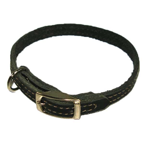 Miniatura 1 de 12" Handmade Solid Buffalo Leather Dog Collar with Stitched Edges - Black 14"
