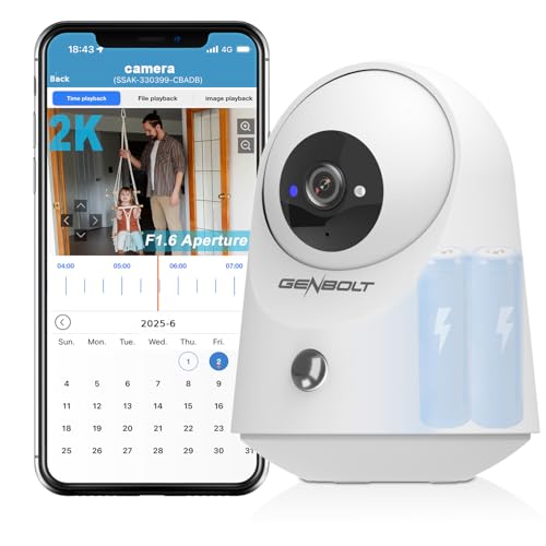 Opiniones de Camaras de Vigilancia Inalambricas favoritos de las personas. 43 GENBOLT 2K Camara Vigilancia WiFi Interior Sin Cable con Batería 4800mAh, Pan/Tilt Camara Vigilancia Bateria, Detección De PIR, Bebé/Animal/Seguridad para El Hogar, Conexión...