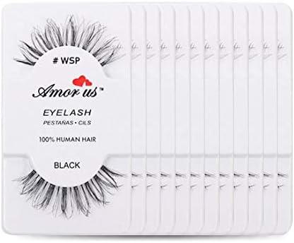 12 Pairs Multipack Wispies #WSP Wispy False Eyelashes Dozen Set 100% Natural Hair Black Handmade Comfortable Reusable Strip Fake Lashes Pack
