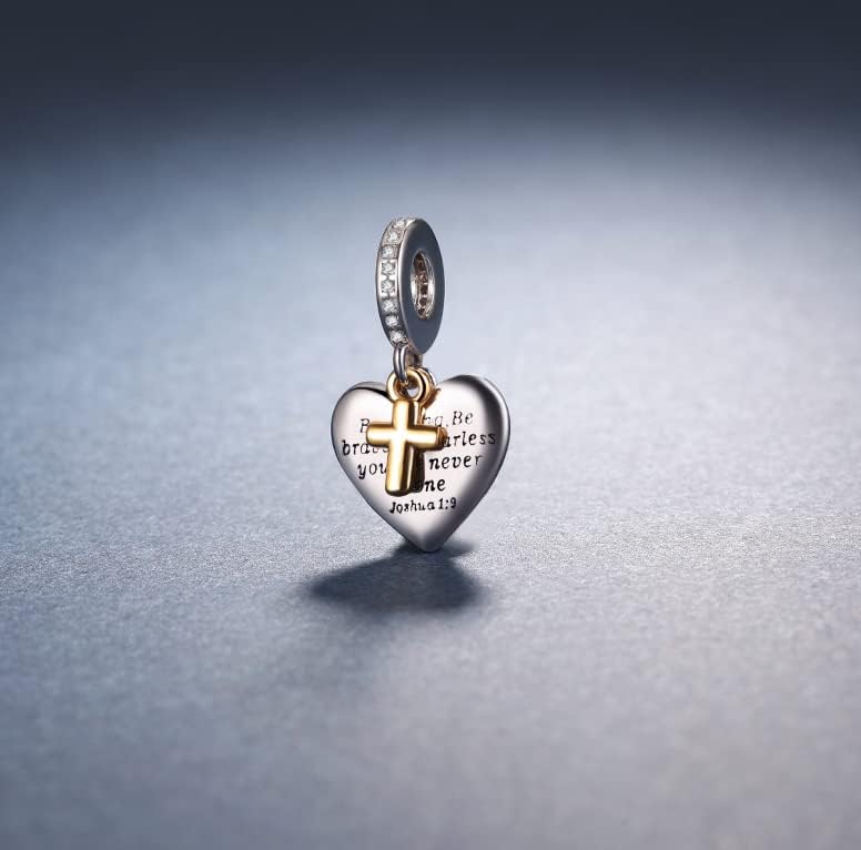 Miniatura 5 de Abalorio de corazón de amor apto para dijes, pulsera cristiana con versículo bíblico con cruz, oración, fe, joyería religiosa, regalos para mujeres