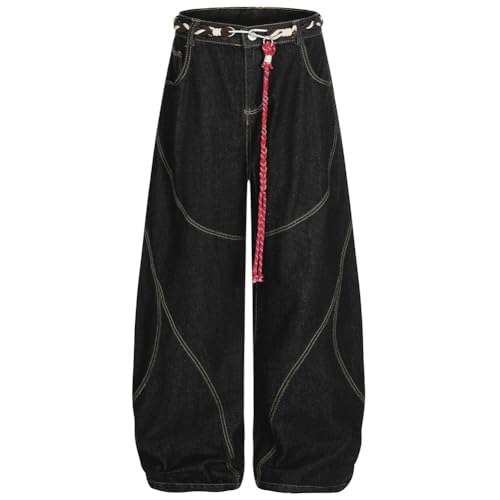 Vintage Curved Seam Baggy Jeans Men Oversized Wide Leg Acid