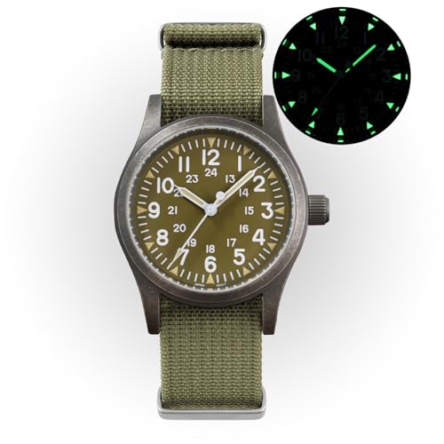 Image of Militado ML05 38mm VH31 Quartz Watch - Domed Sapphire Crystal Field Watch C3 Super Luminous Retro Sweep Wrist Watch for Men 100M Waterproof