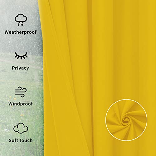 Image of Easy-Going Outdoor Curtains for Patio 1 Panel, 110x108 inch, Yellow | Waterproof, Windproof, Weatherproof Privacy Outdoor Curtains for Cabanas Porches and Pergolas, Grommet Top and Tab Bottom