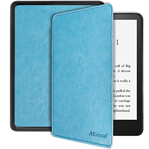 Miimall Compatible with Kindle Paperwhite 11th Generation 2021 Leather Case with Hand Strap Leather Cover Cases for Kindle Paperwhite 11th 2021 and Kindle Paperwhite Signature Edition 2021(LightBlue)