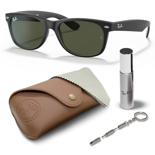 Ray-Ban RB2132 New Wayfarer JUEGO DE GAFAS DE SOL | Estuche exclusivo y kit de gafas | Matte Black/G-15 Green