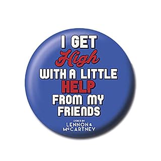 Badge à épingle avec paroles authentiques de Lennon & McCartney avec A Little Help from My Friends - Les Beatles, Paul McCartney, John Lennon, RIngo Starr, George Harrison