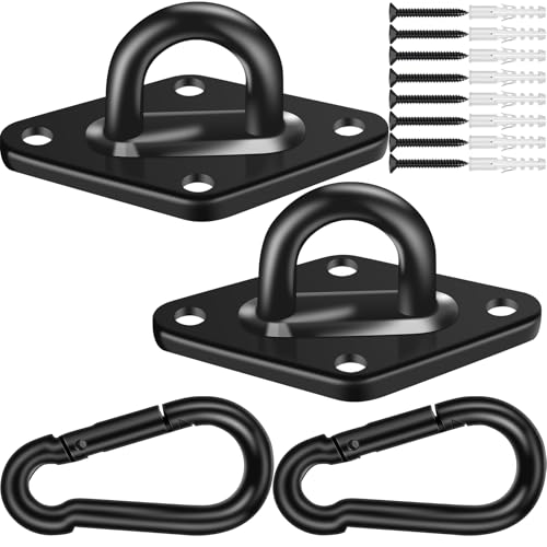 Feanron Hammock Hooks 2 Pack Heavy Duty Hammock Hanging Kit M8 Pad Eye Hanging Hooks for Porch Swing 1000Lbs Holding Capacitym Black