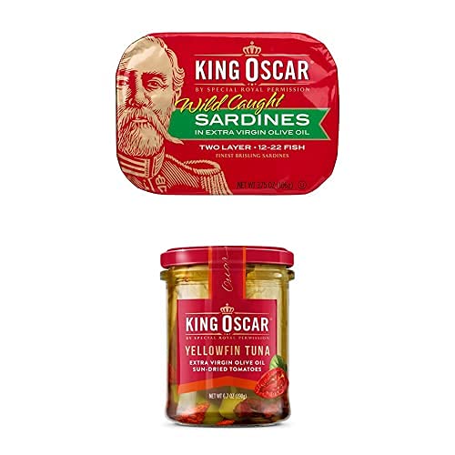 King Oscar Sardines Extra Virgin Olive Oil, 3.75 Oz. Cans (Pack Of 12) + King Oscar Yellowfin Tuna Fillets In Extra Virgin Olive Oil, Sun-Dried Tomatoes, 6.7 Oz. (Pack Of 6) #TOP17
