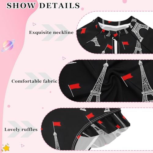 ALAZA Paris Eiffel Tower Black Girls One Piece Swimsuit Long Sleeve Rash Guard Swimsuits UV 50+ Swimwear Zipper4