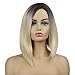 Produktbild Kurze Bob-Perücke, Ombré-Blond, Seitenscheitel, hitzebeständig, Kunsthaar, Lace-Front-Perücke für Damen, dunkler Ansatz, blond, kurzer Haarschnitt, handgebunden, Ersatzperücken