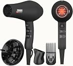JINRI Ionic Hair Dryer with Diffuser & Comb and Concentrator, Lightweight Quiet Infrared Blow Dryer, Powerful 1875 Watt Motor for Smooth and Fast Drying Hair, Black