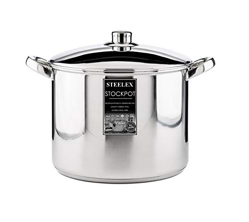 Pentola a induzione in acciaio inox con coperchio, grande casseruola profonda pentola di cottura a specchio, finitura lucida 26cm - 10.2 Litre