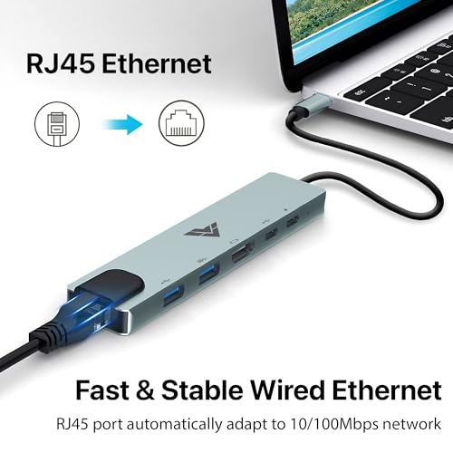 Image of 6-in-1 USB C Hub Multiport Adapter with 4K HDMI 2 x USB 3.0 /2.0 Ports Type-C 100W PD Charging Data Transfer Speed Upto 5GBPS Ethernet Compatible with MacBook, iPad, Dell, HP, Chromebook, Lenovo & More