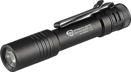Streamlight 66320 MacroStream USB Rechargeable Compact Flashlight with Wrist Lanyard, Hat Clip and USB Cord, Black