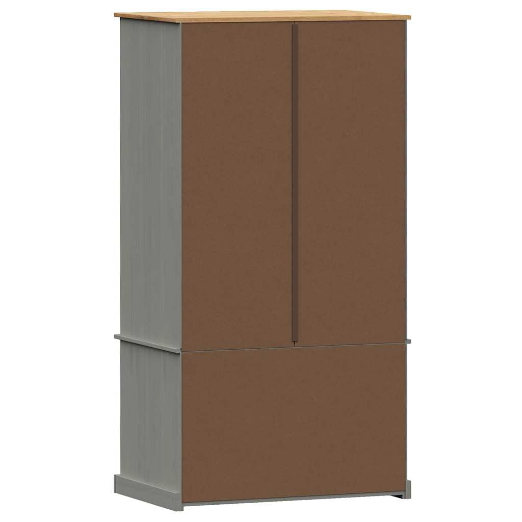 VIGO - Penderie en pin massif - Gris - 90 x 55 x 170 cm - Avec tringle à vêtements et tiroirs - Armoire moderne à portes coulissantes - Pour chambre à coucher et dressing