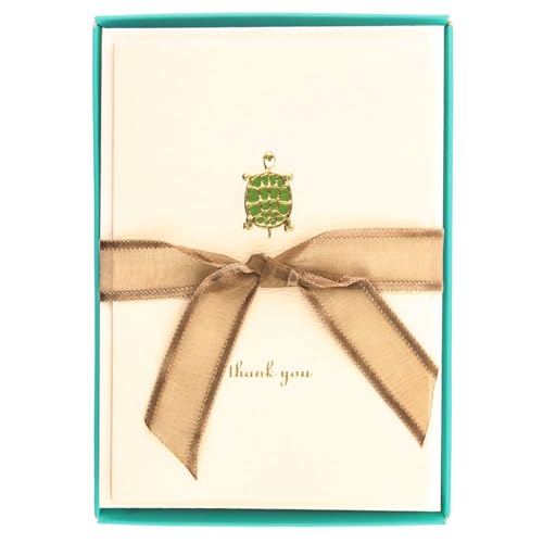 Image of Graphique Turtle La Petite Presse Boxed Thank You Notes - 10 Embossed and Embellished Gold Foil Turtle Thank You Cards with Matching Envelopes, 3.25 inch x 4.75 inch