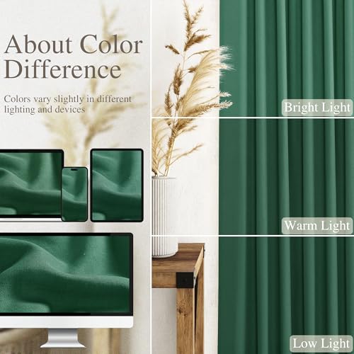 Image of Nanspring Linen Curtains 84 Inch Long for Living Room Back Tab Dark Green