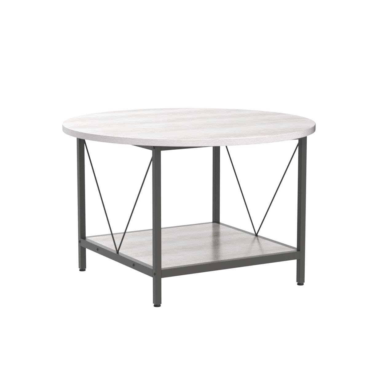 YITAHOME Couchtisch, Wohnzimmertisch 2-stöckiger, Holz Couchtisch Rund 80X80X46cm, Couchtisch mit Stauraum für Couch Schlafzimmer,Stabiler Metallrahmen