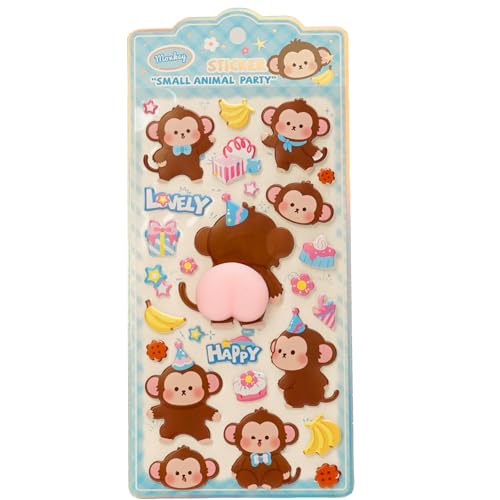 おしりシール ぷにぷに 桃尻 ハート型 スクイーズ風 3D 立体シール ぷにぷに触感 ストレス解消 手帳デコ スマホケース かわいい 動物 いぬ くま ねこ パンダ 重複なし (おサルさん)