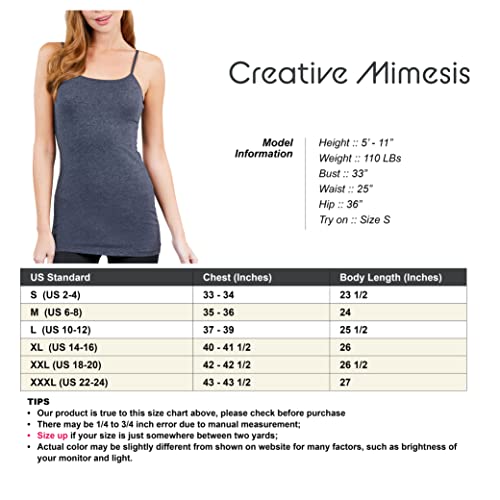 Creative Mimesis 4 Pack Basic Long Camisole For Women Cami Tank Tops With Adjustable Spaghetti Strap (S-3Xl) (Bwhc, Large) #TOP6